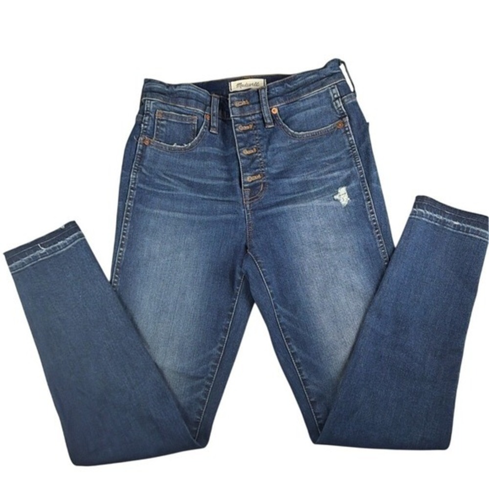 Madewell 10 High Rise Skinny Button Fly Jeans Medium Wash Raw Hem Size 28